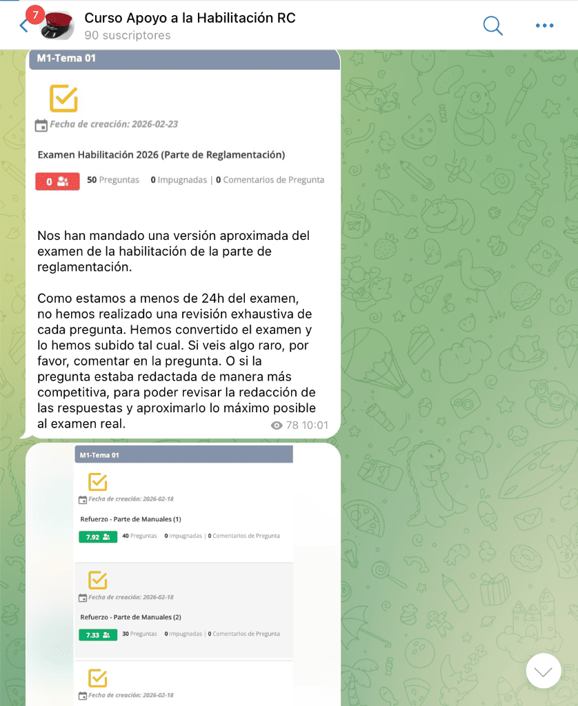 Subida examen reglamentación